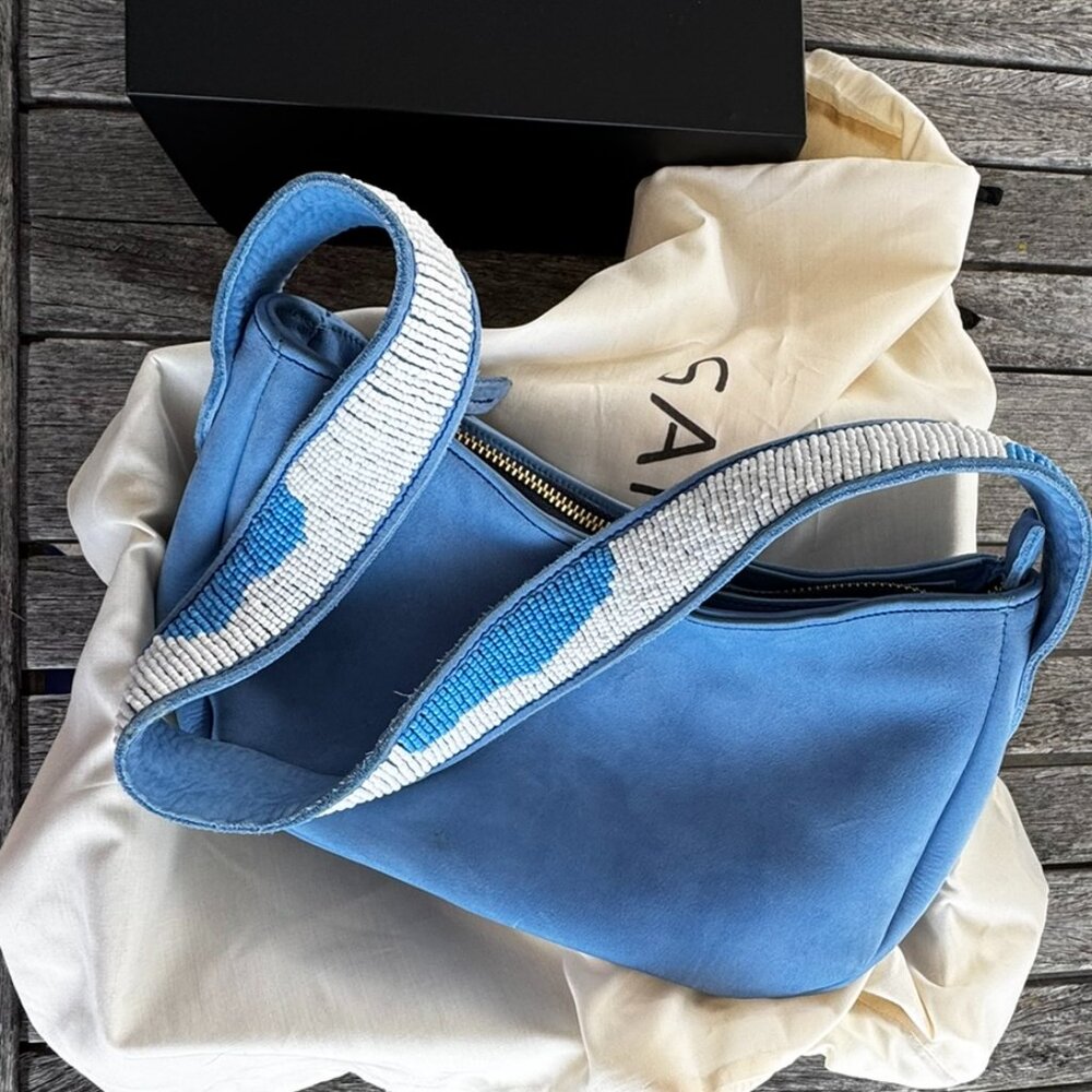 Suede Leather Shoulder Bag - Hand-Beaded Strap